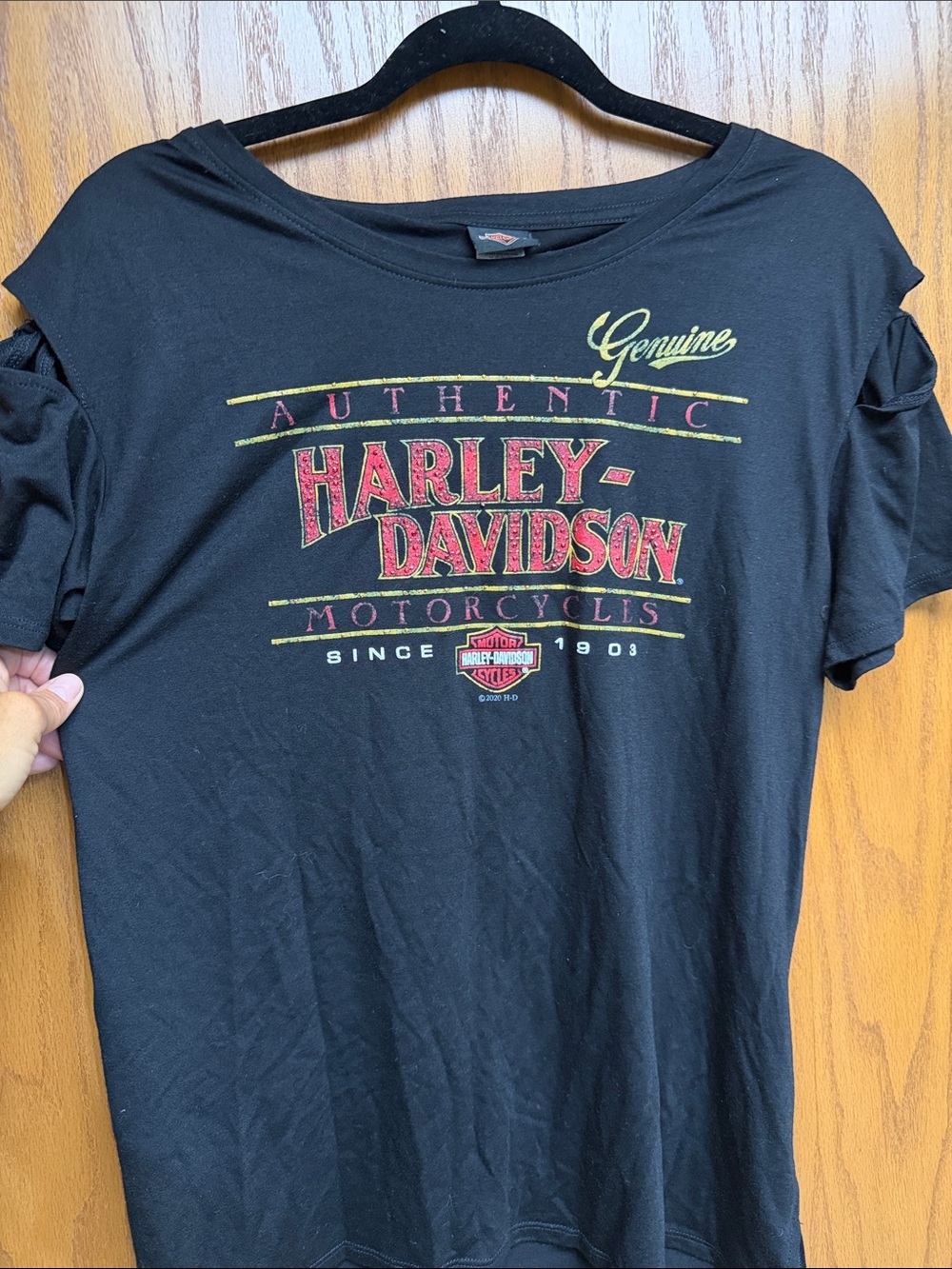 Harley-Davidson Black Shirt with Red and Gold Logo Accents